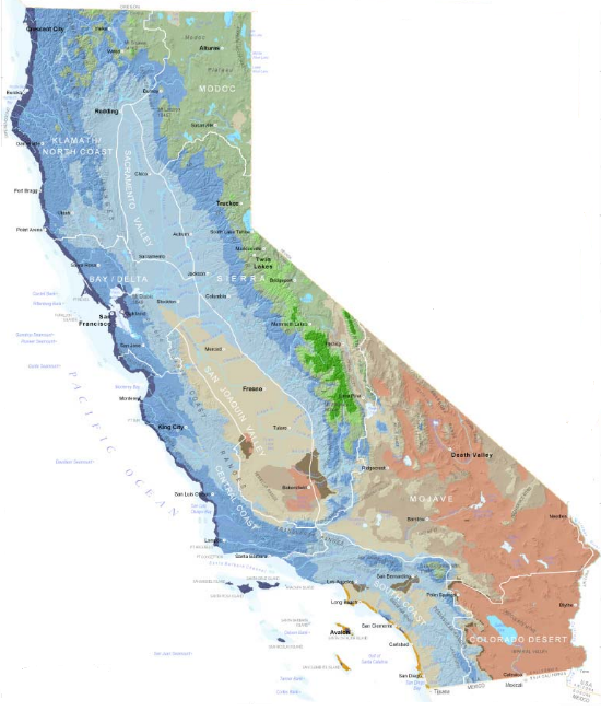 Map of California Climate and Topography Based on Modified Köppen Climate Classification System